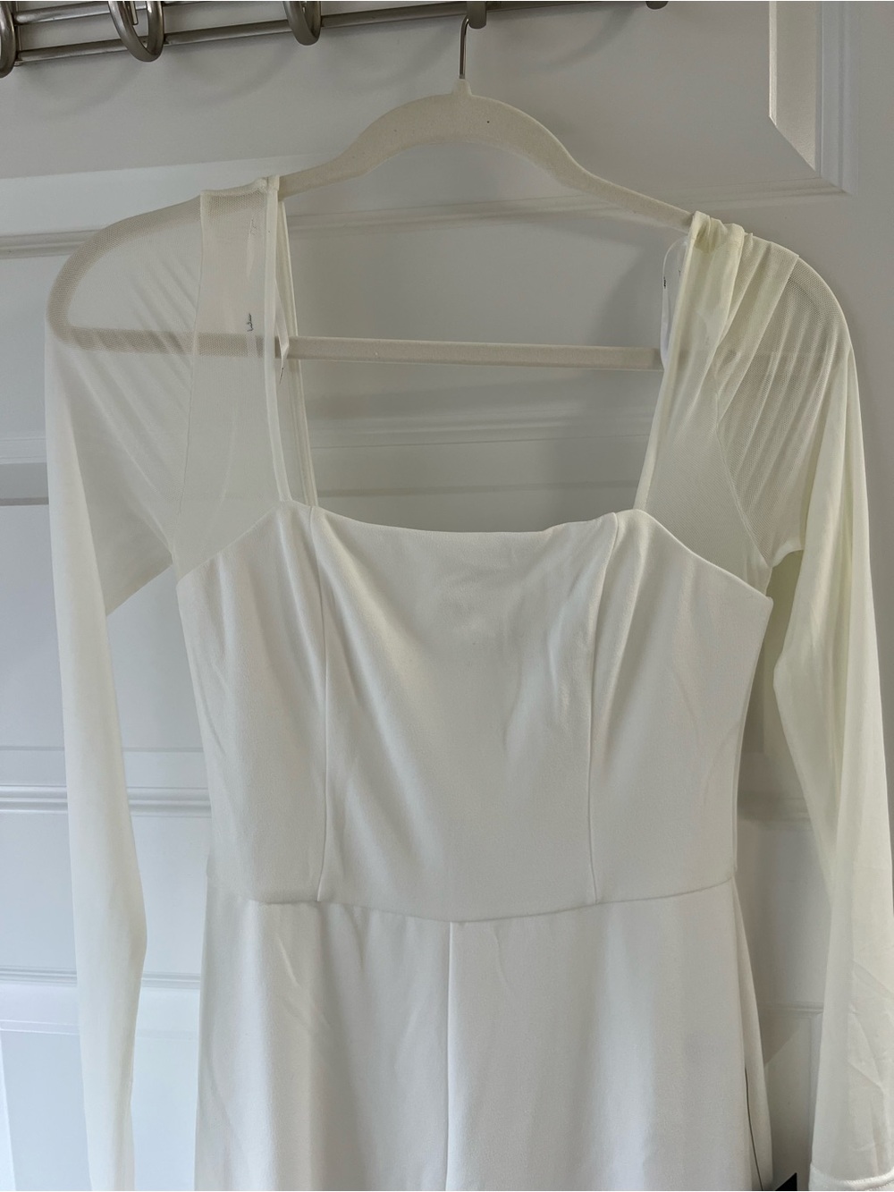 Lulu's white-ivory Square-Neck Long Sleeve A-Line bridal jumpsuit